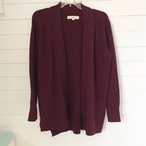 Loft Cranberry Open Front Cardigan